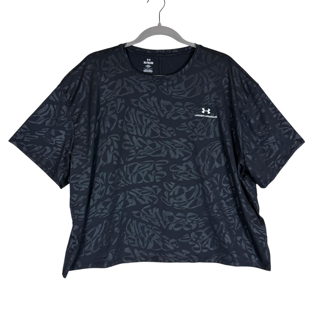 Under Armour Rush Shirt Mens XL Black Short Sleeve Pattern Tee Athletic Top